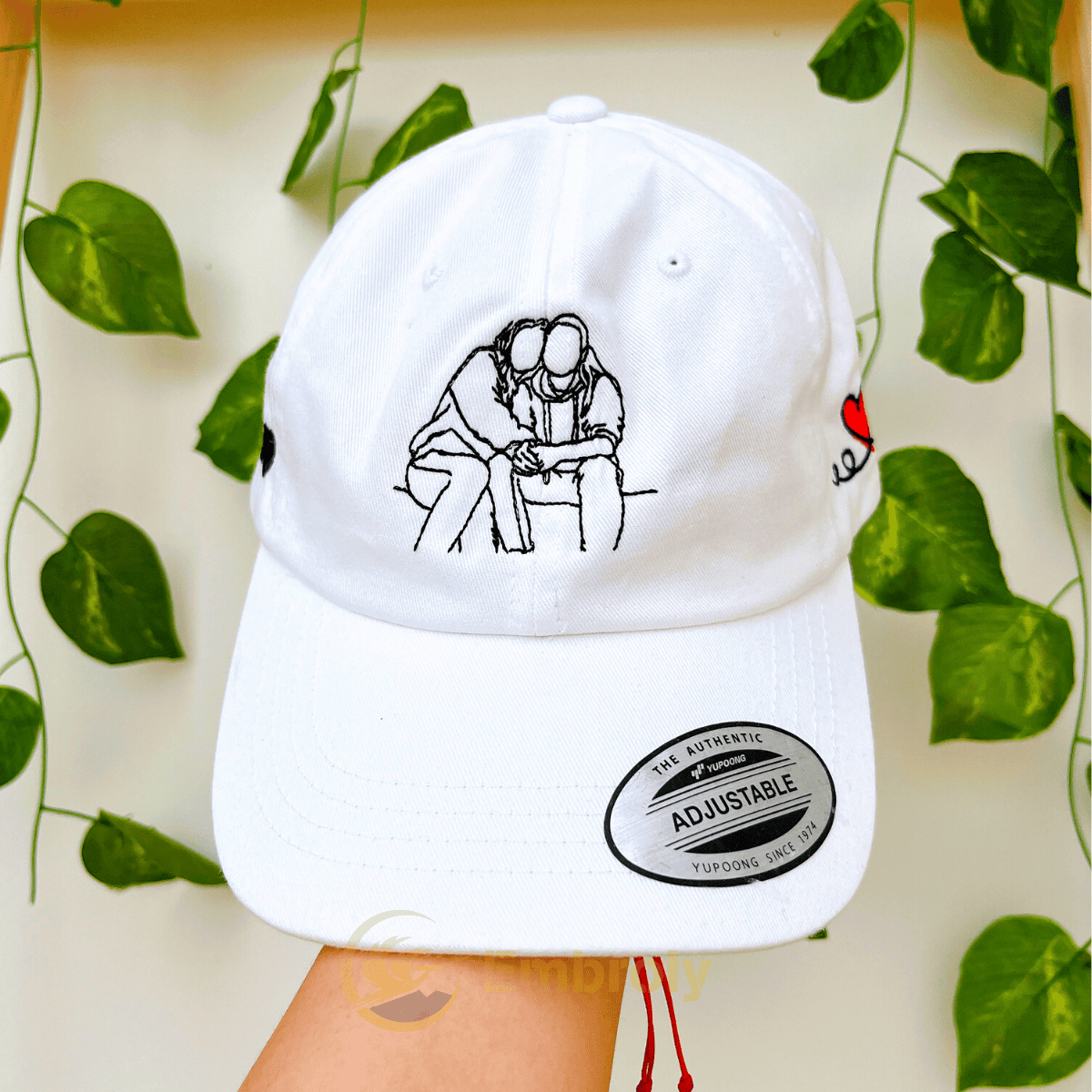 Custom Matching Couple Dad Hat Embroidery From Photo, Personalized With Name On Side
