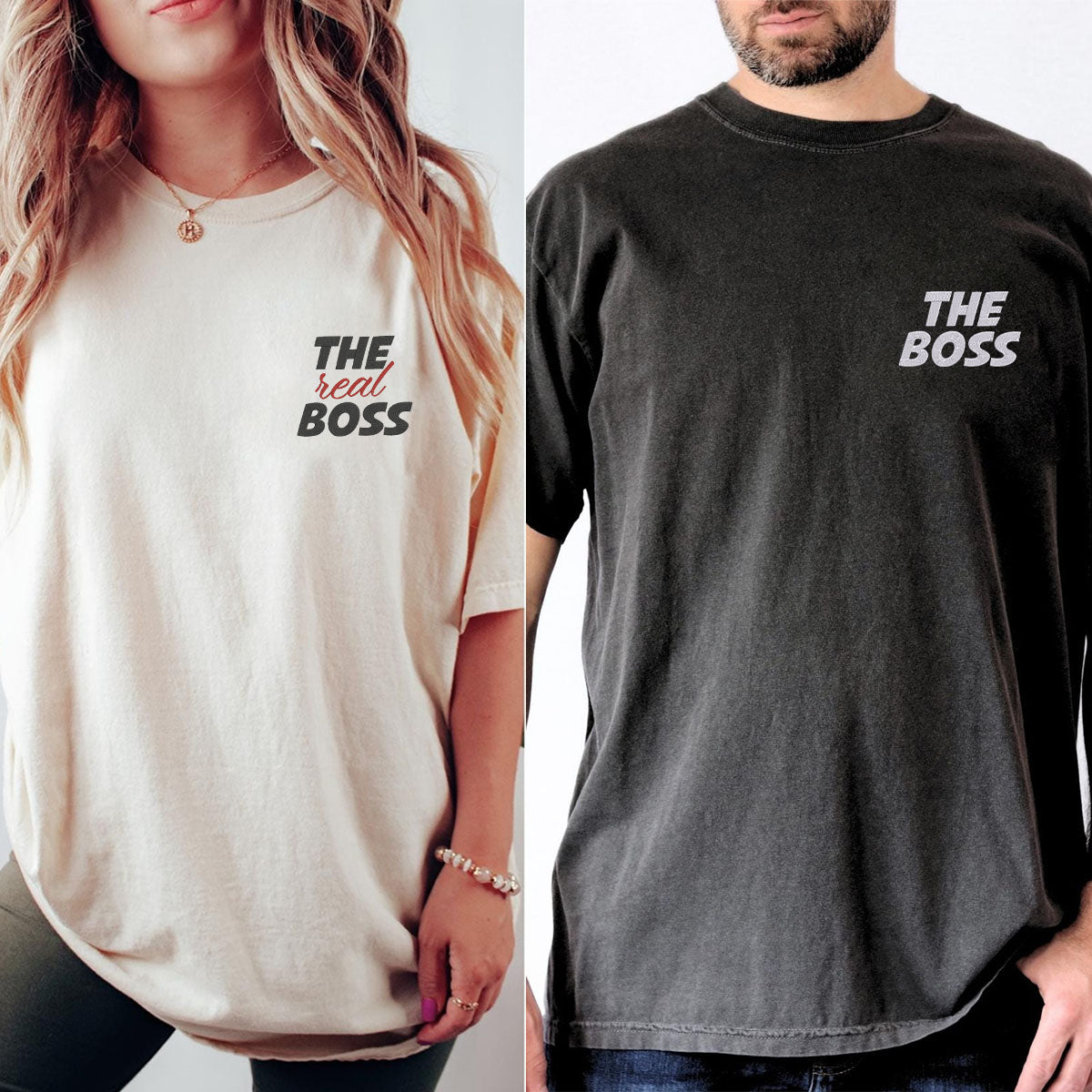 Custom Embroidered The Boss x The Real Boss Matching T-shirts for Couples