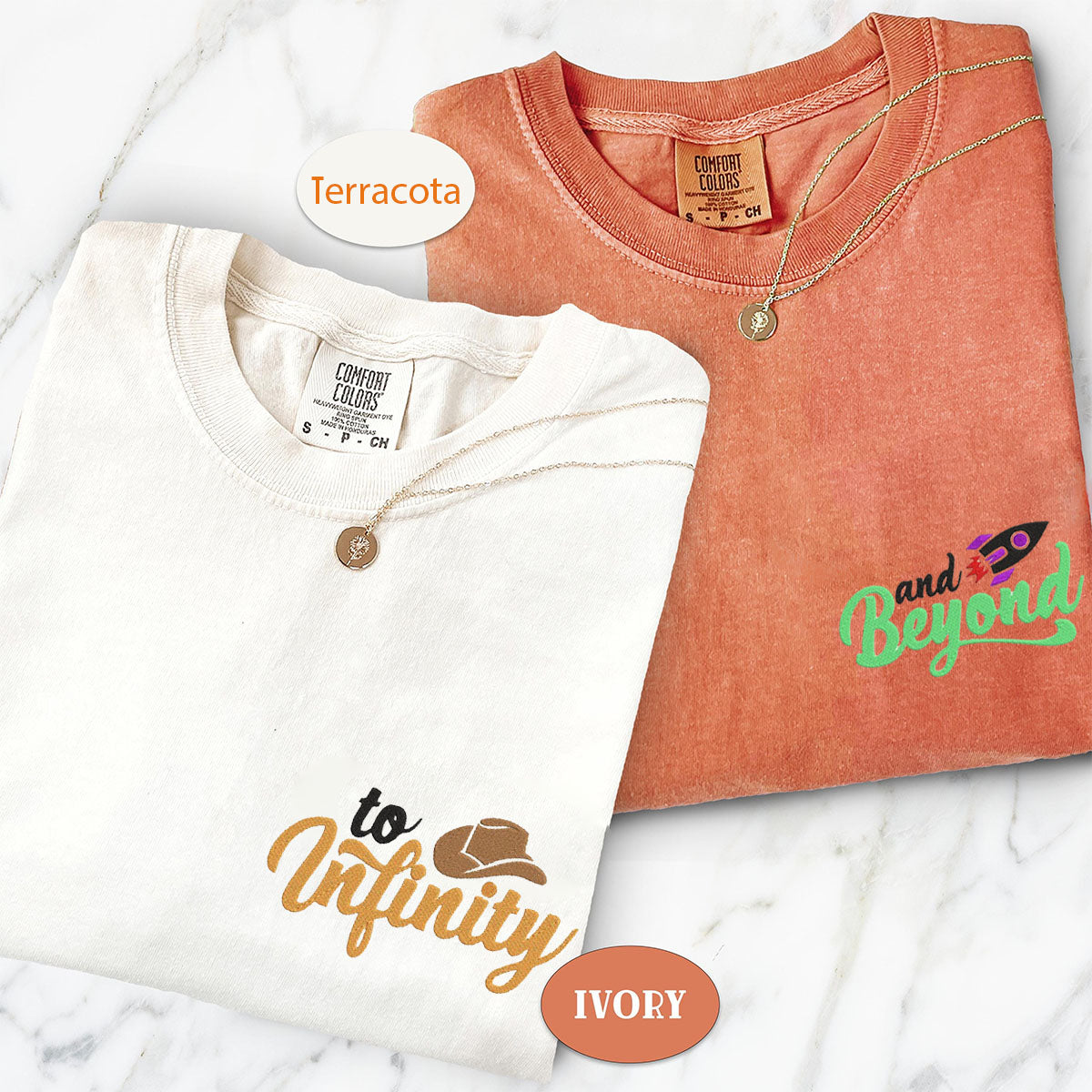 Custom Embroidered To Infinity And Beyond Matching T-shirts for Couples