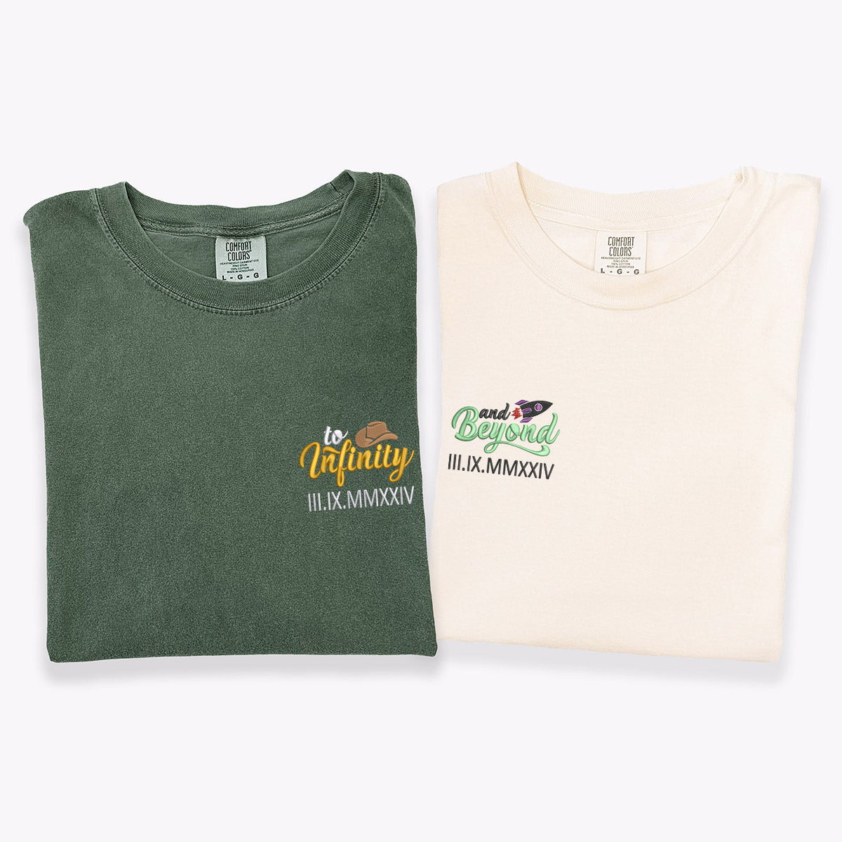 Custom Embroidered To Infinity And Beyond Roman Numeral Matching T-shirts for Couples