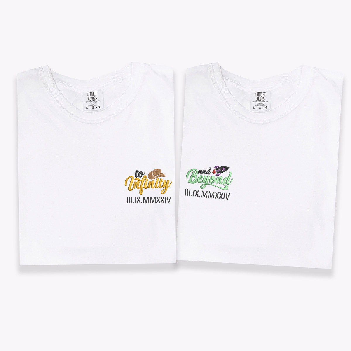 Custom Embroidered To Infinity And Beyond Roman Numeral Matching T-shirts for Couples