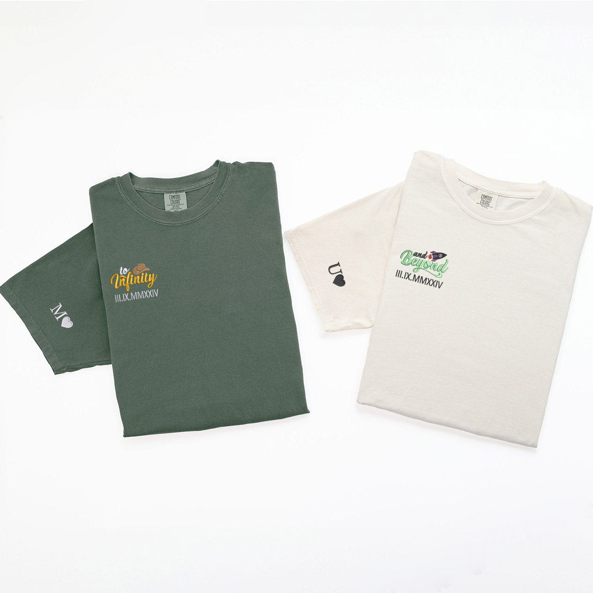 Custom Embroidered To Infinity And Beyond Roman Numeral Matching T-shirts for Couples