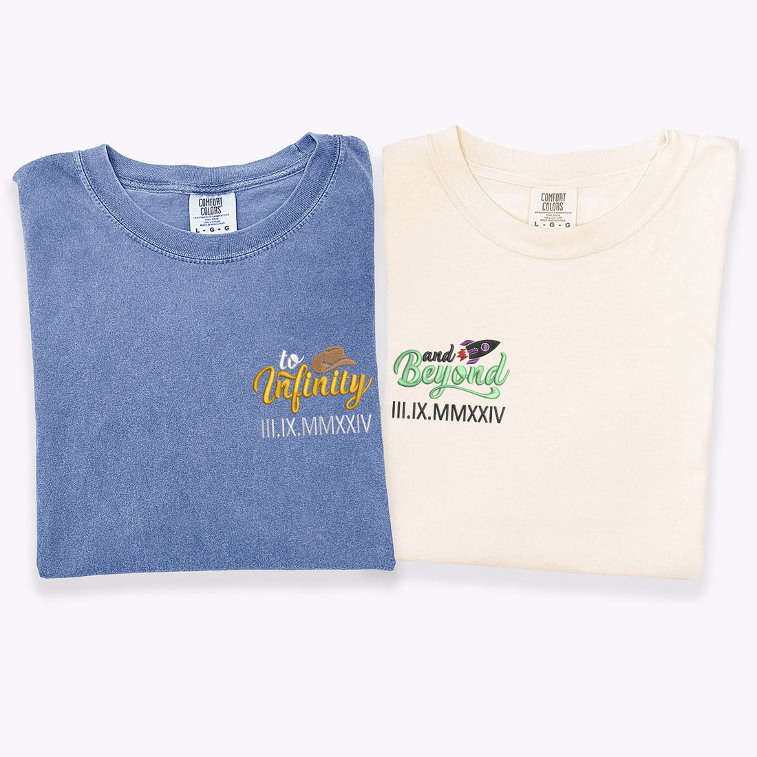 Custom Embroidered To Infinity And Beyond Roman Numeral Matching T-shirts for Couples