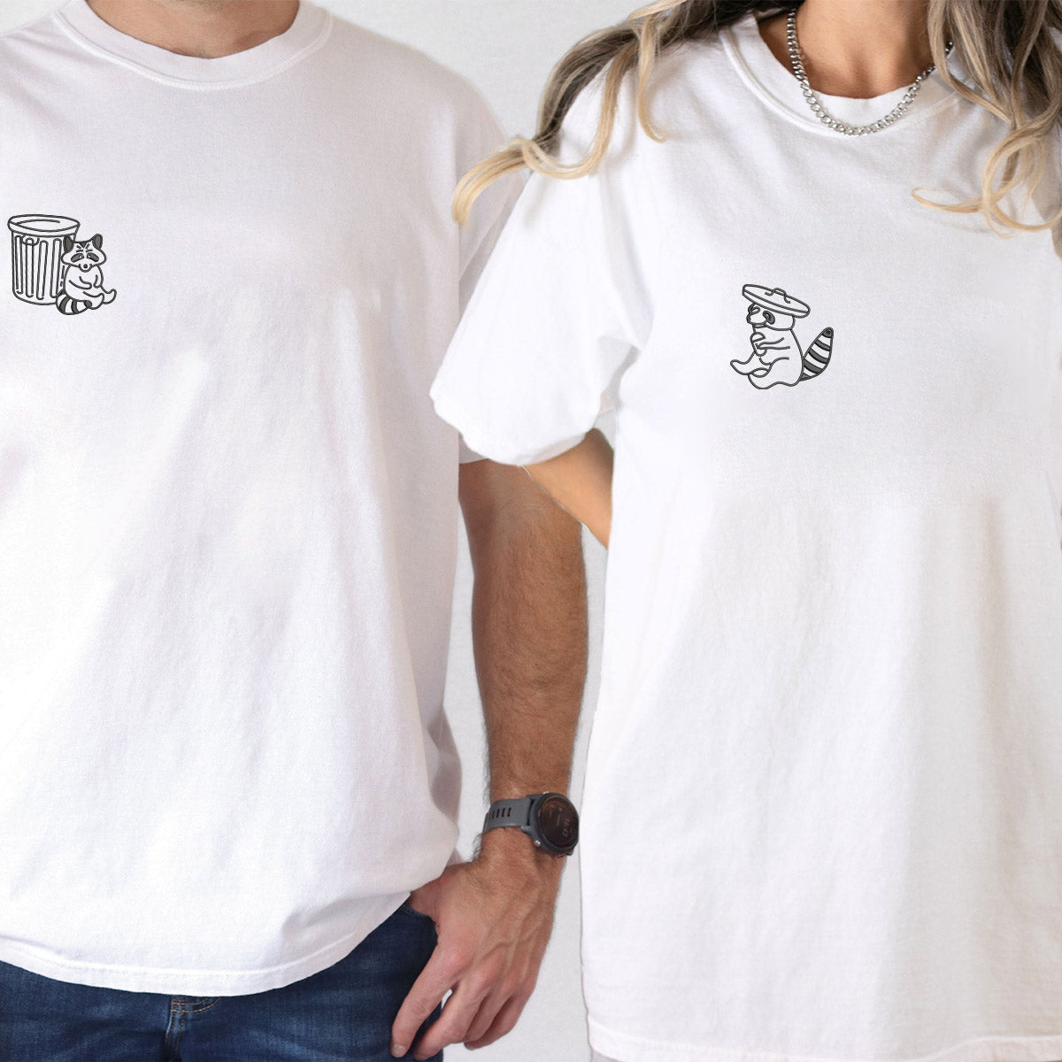 Custom Embroidered Trash Pandas Matching T-shirts for Couples
