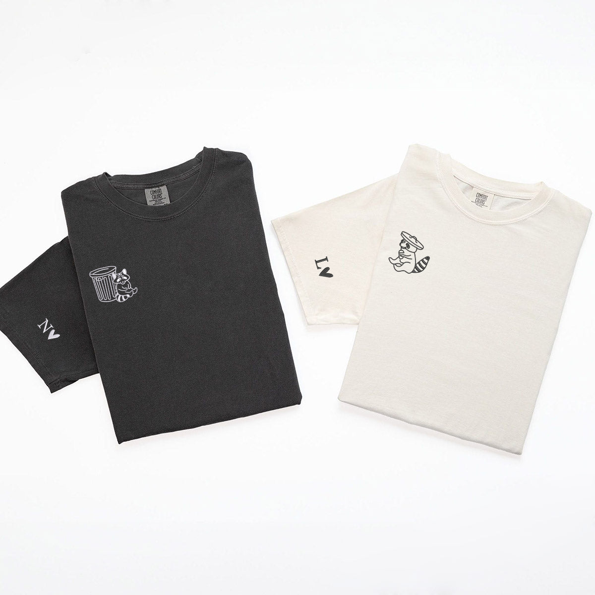 Custom Embroidered Trash Pandas Matching T-shirts for Couples