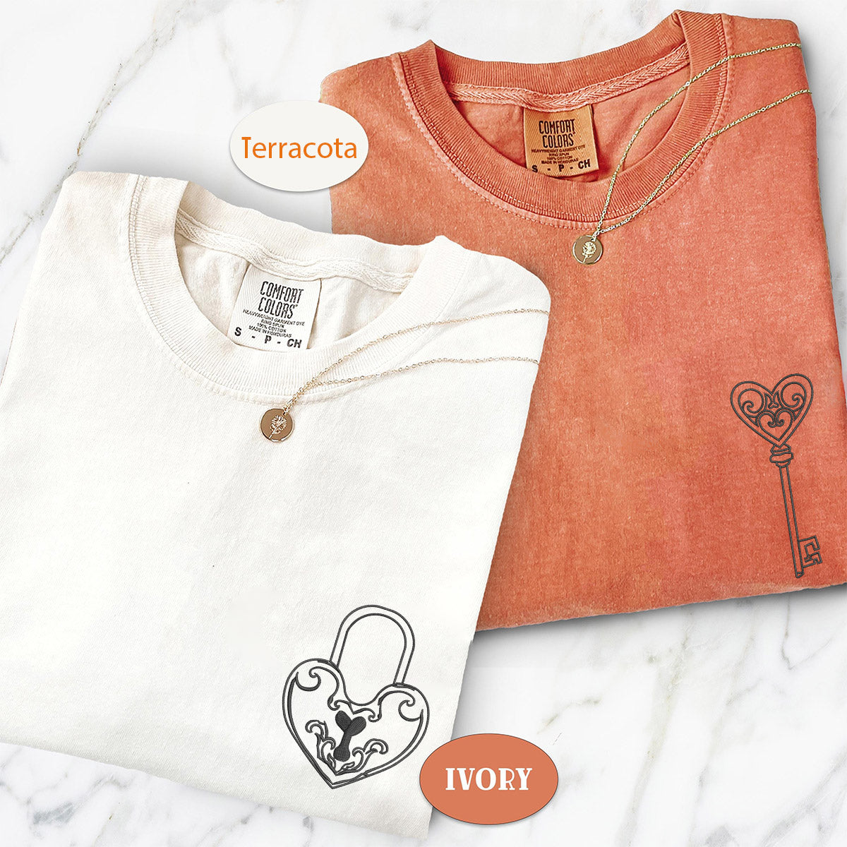 Custom Embroidered You are the Key to my Heart Matching T-shirts for Couples