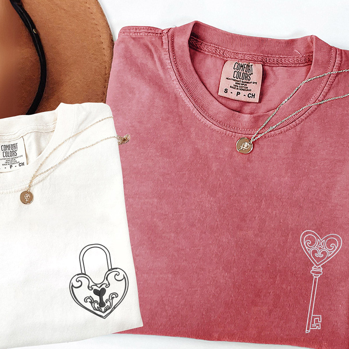 Custom Embroidered You are the Key to my Heart Matching T-shirts for Couples