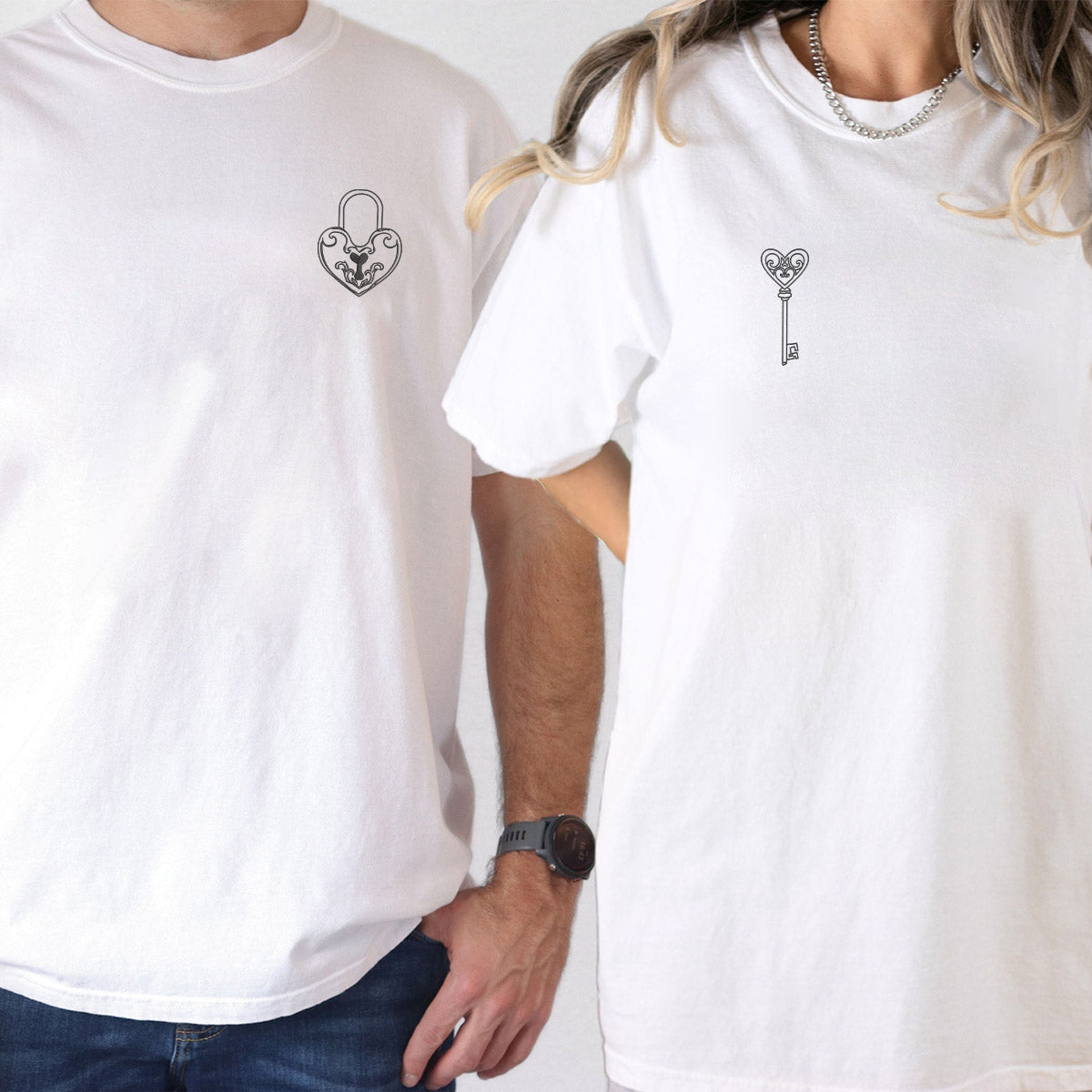 Custom Embroidered You are the Key to my Heart Matching T-shirts for Couples