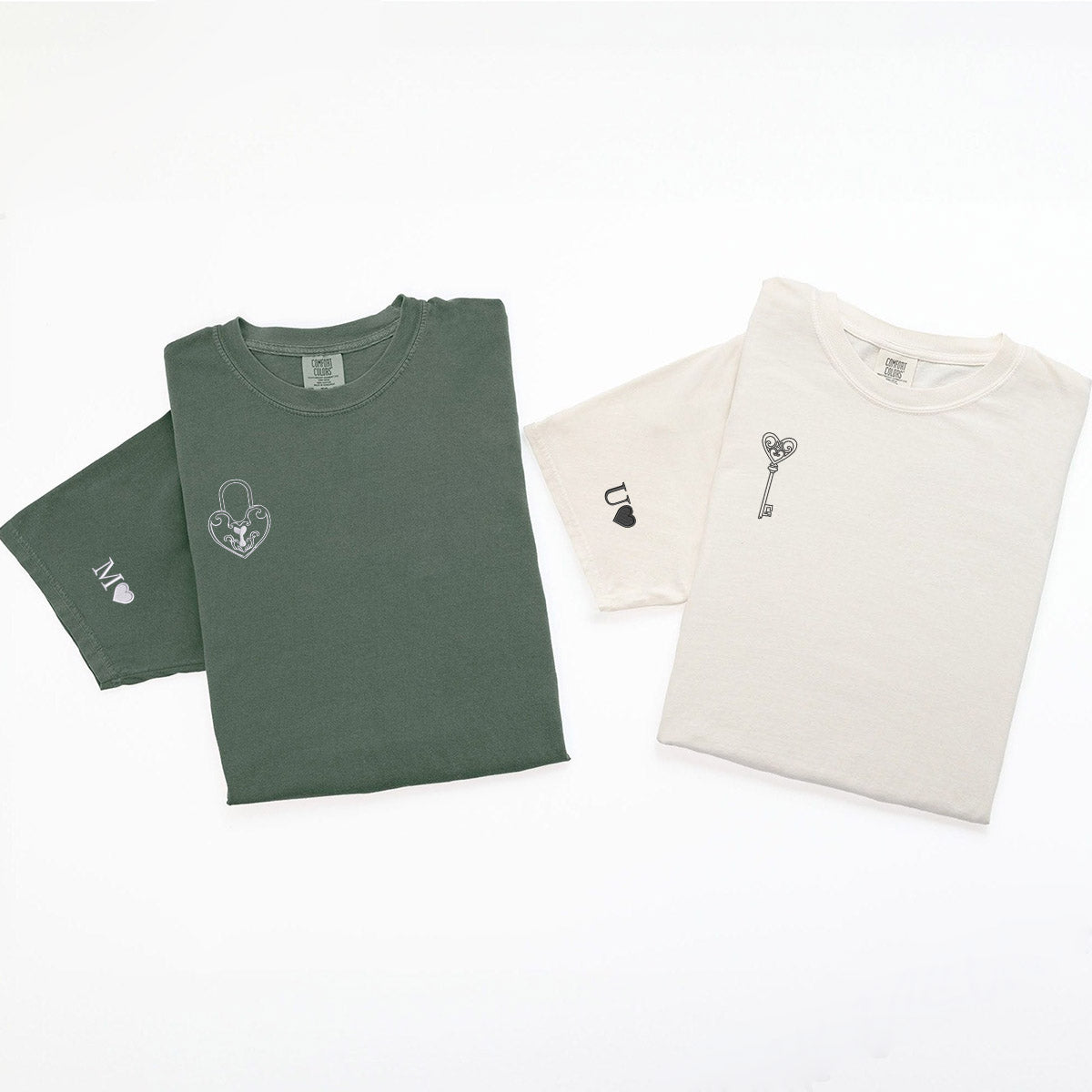Custom Embroidered You are the Key to my Heart Matching T-shirts for Couples