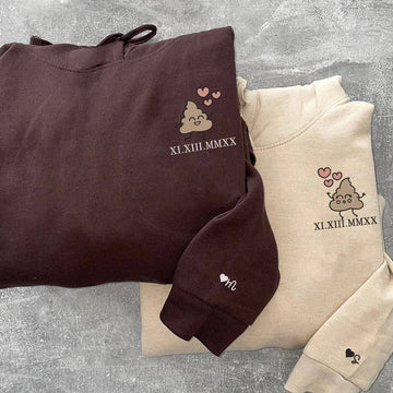 Cute Shit Cartoon Custom Roman Numeral Matching Embroidered Hoodies For Couples