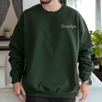 Custom Embroidered Grandpa Sweatshirt with GrandKids Names on Sleeve