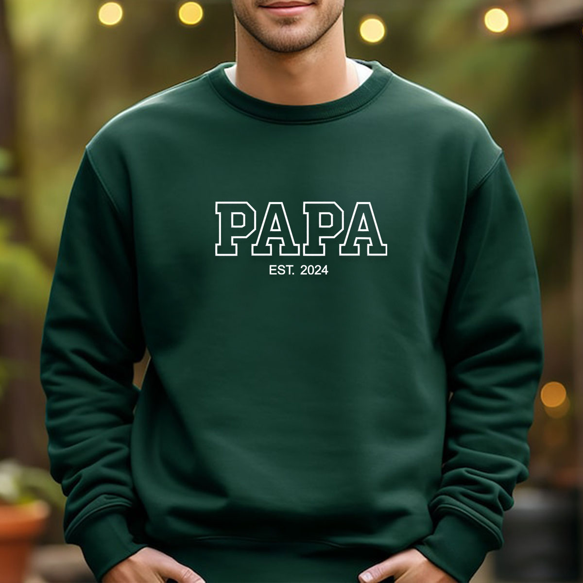 Personalized Papa Sweatshirts Hoodie with Name of Child, Dad EST 2024 Crewneck embroidered
