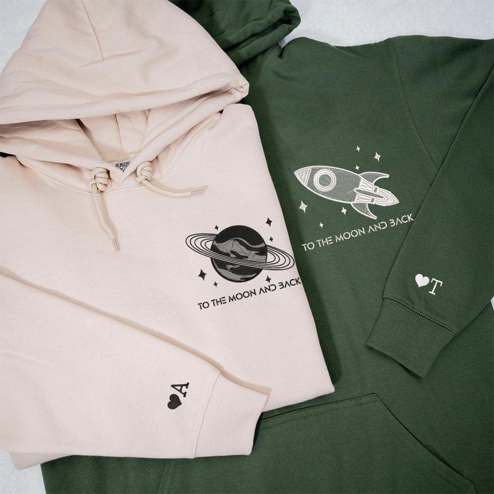 To The Moon and Back Custom Embroidered Matching Hoodies For Couples