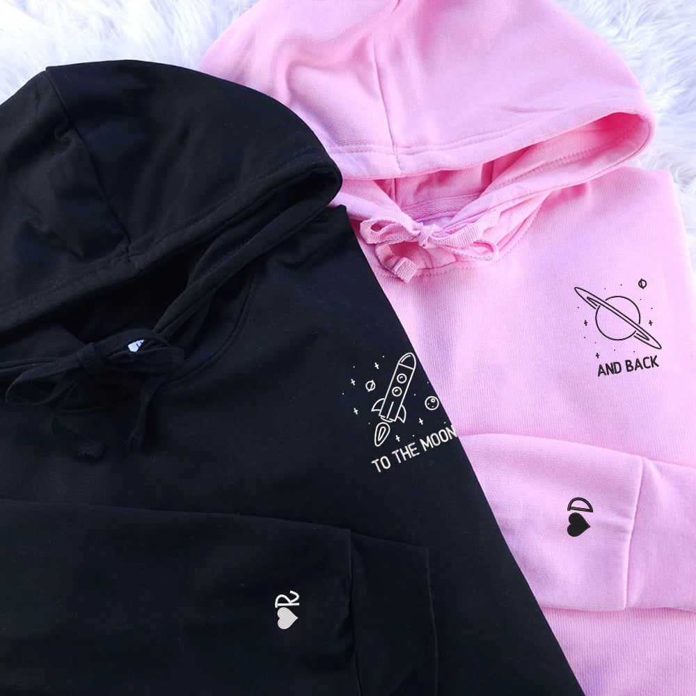 To The Moon and Back Custom Embroidered Matching Hoodies For Couples