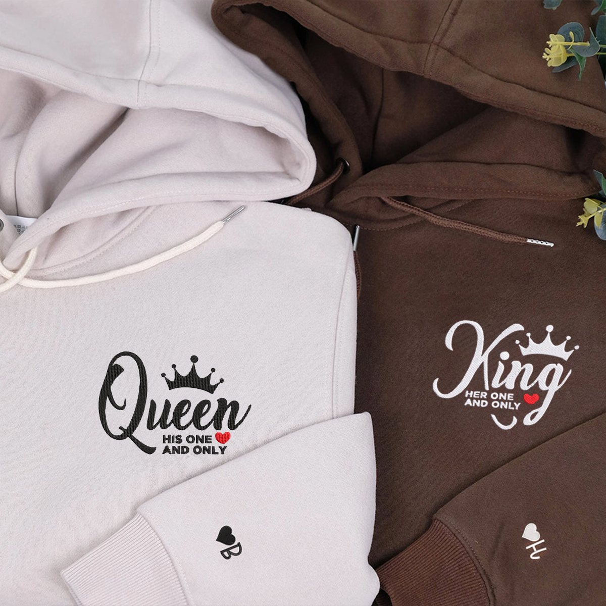 King And Queen Hoodie, Matching Relationship Embroidered Hoodies