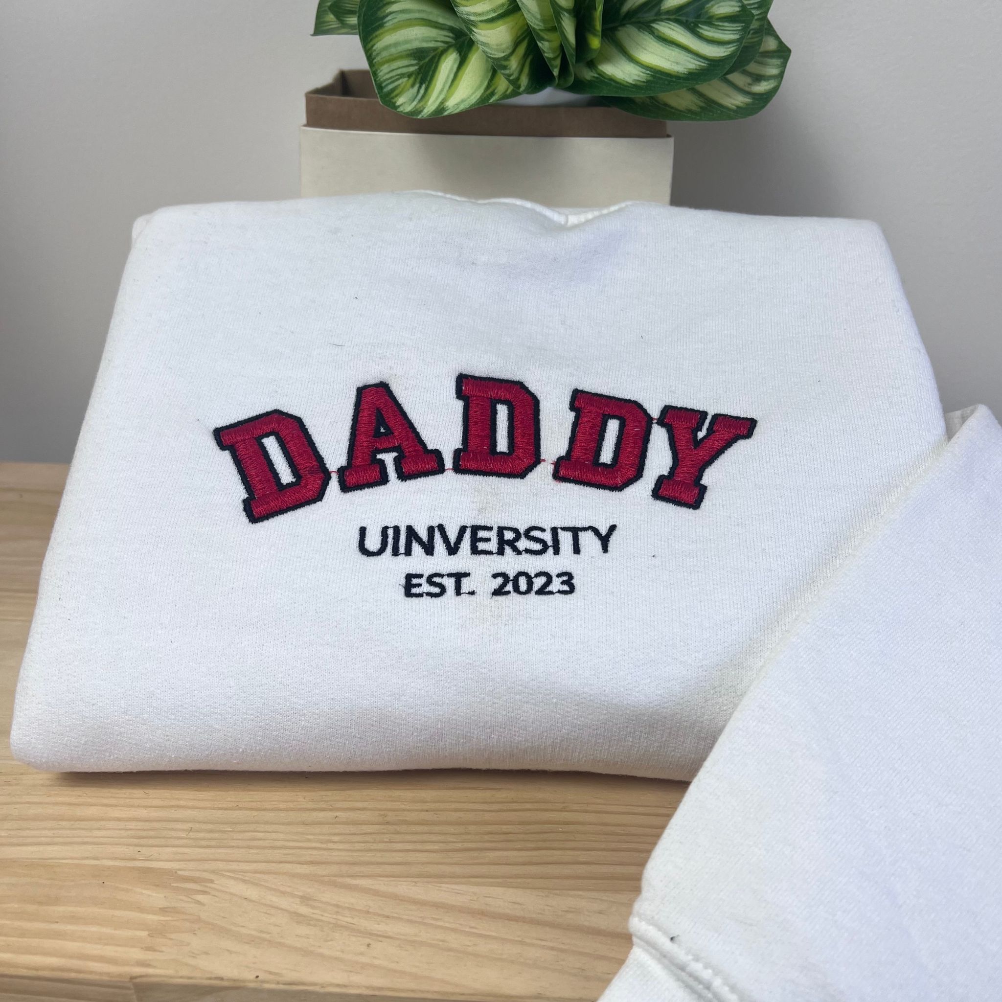 Daddy University Sweatshirt / Hoodie, Embroidered Kids Names on Sleeve