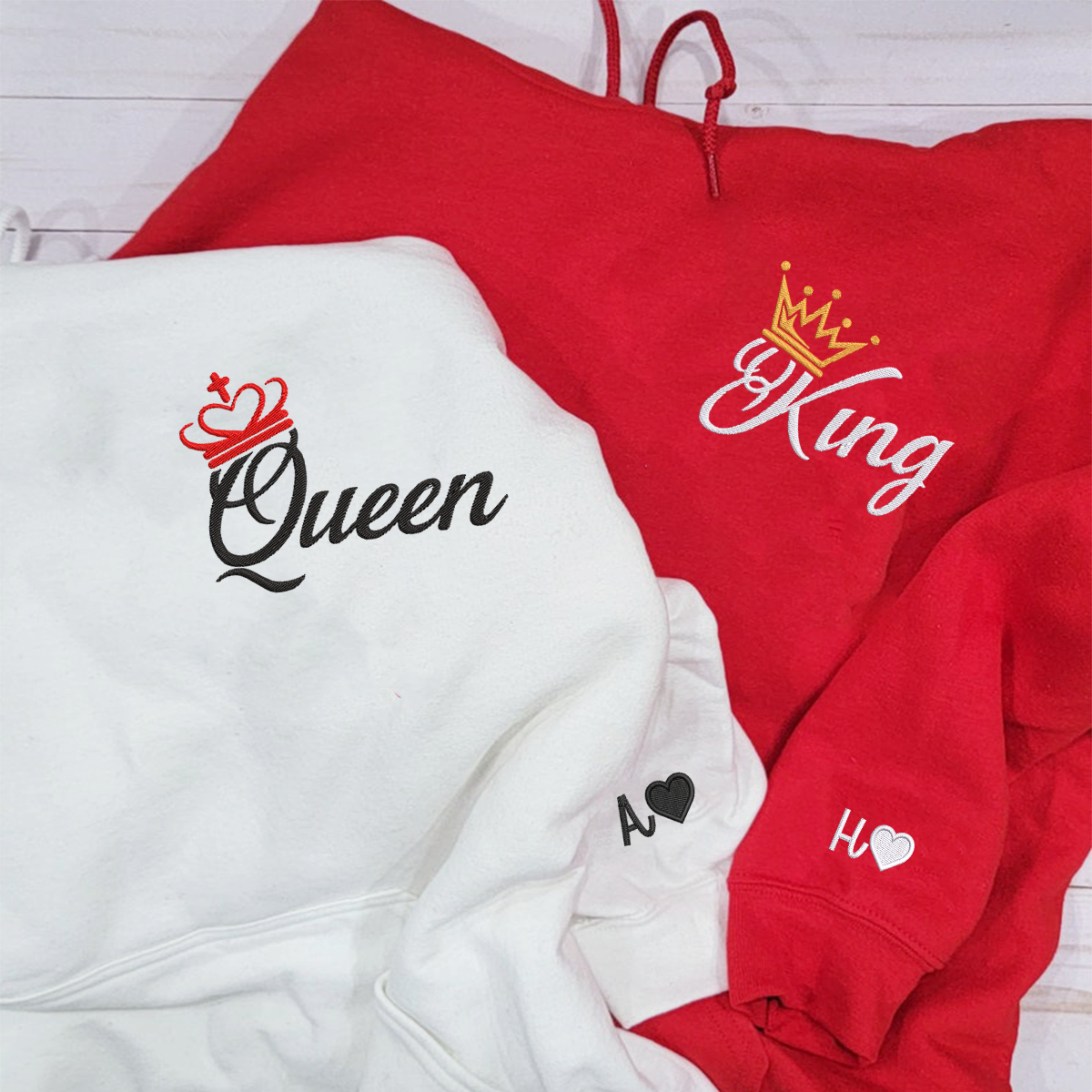 King And Queen Hoodie, Matching Relationship Embroidered Hoodies