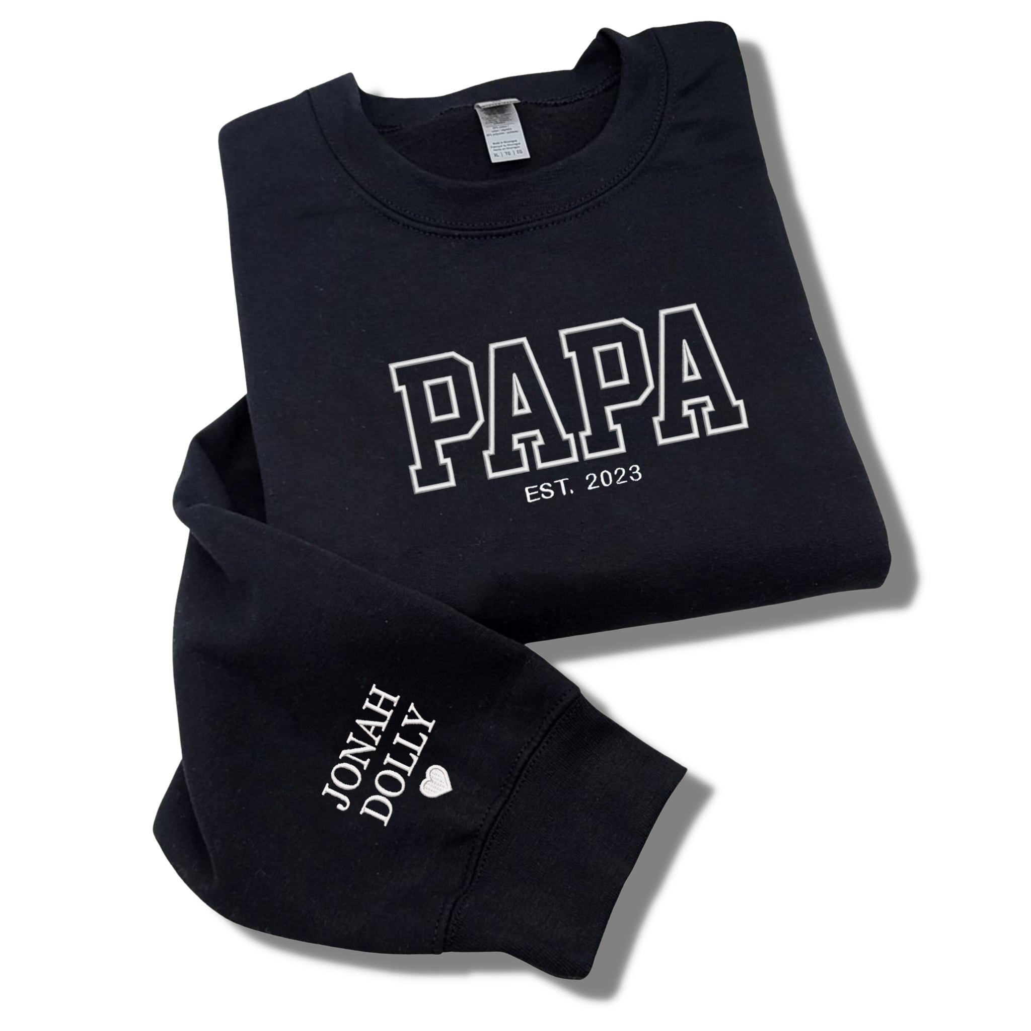 Personalized Papa Sweatshirts Hoodie with Name of Child, Dad EST 2024 Crewneck embroidered
