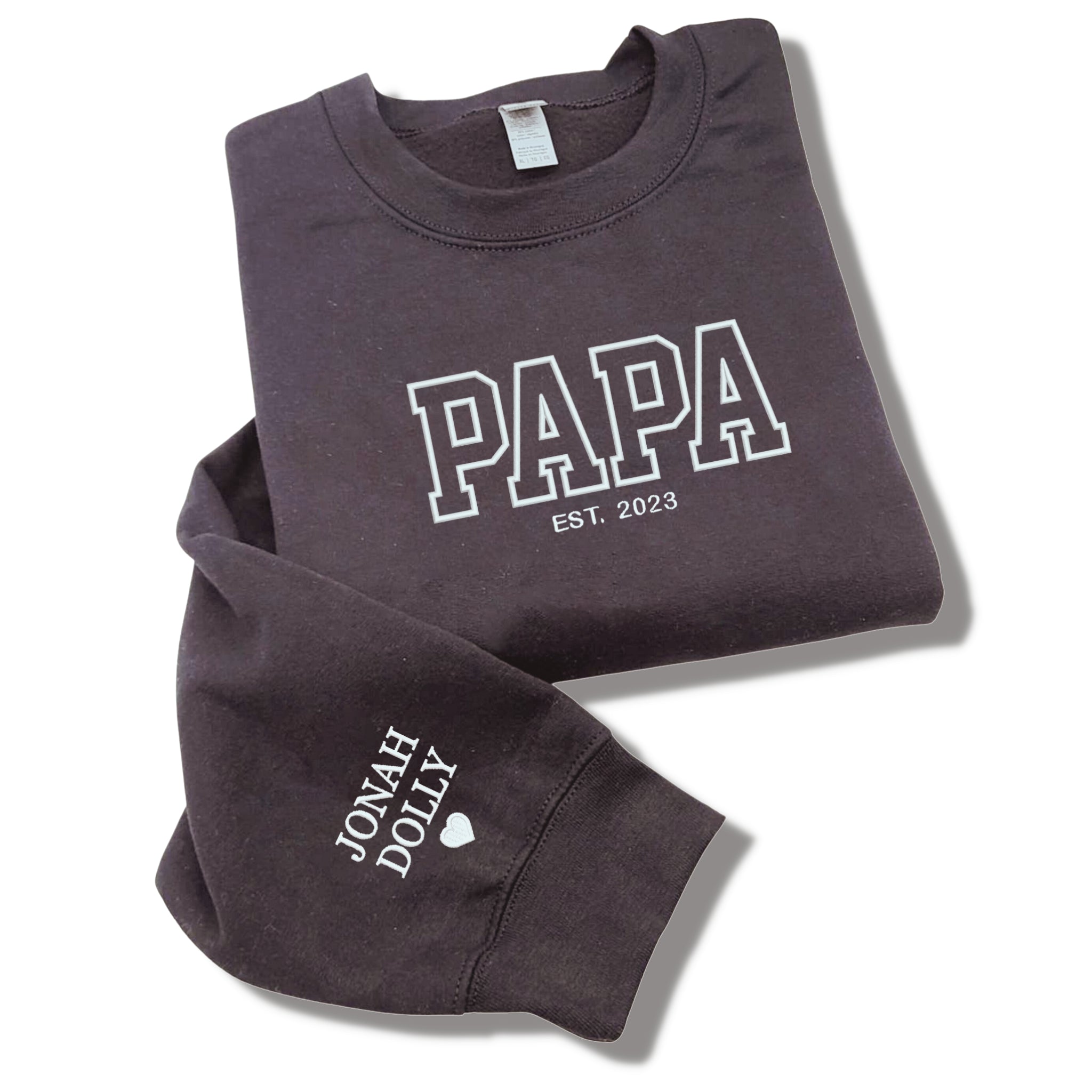 Personalized Papa Sweatshirts Hoodie with Name of Child, Dad EST 2024 Crewneck embroidered