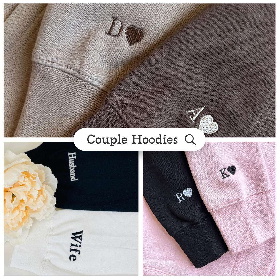 Cute Shit Cartoon Custom Roman Numeral Matching Embroidered Hoodies For Couples